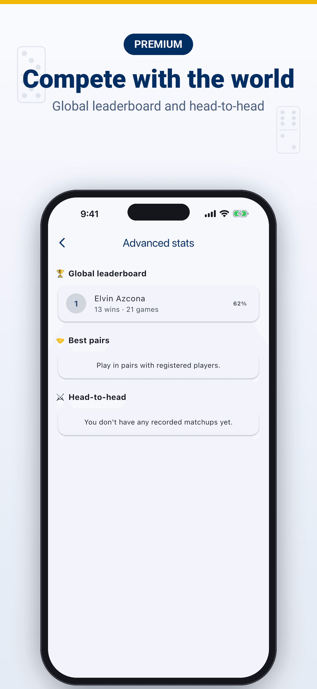 Compete with the world: global leaderboard and head-to-head