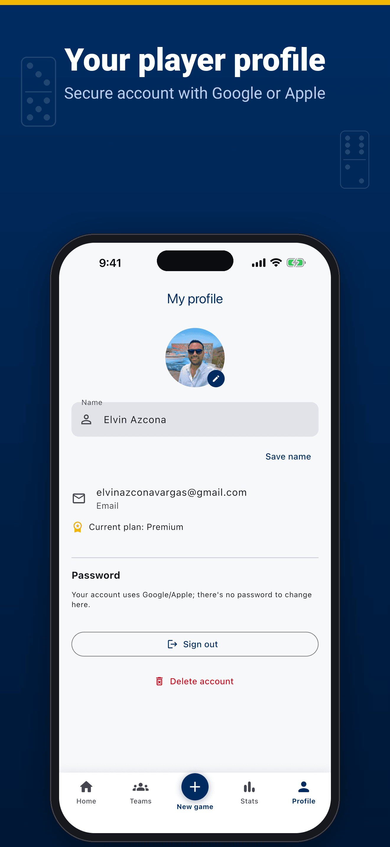 Your player profile: secure account with Google or Apple