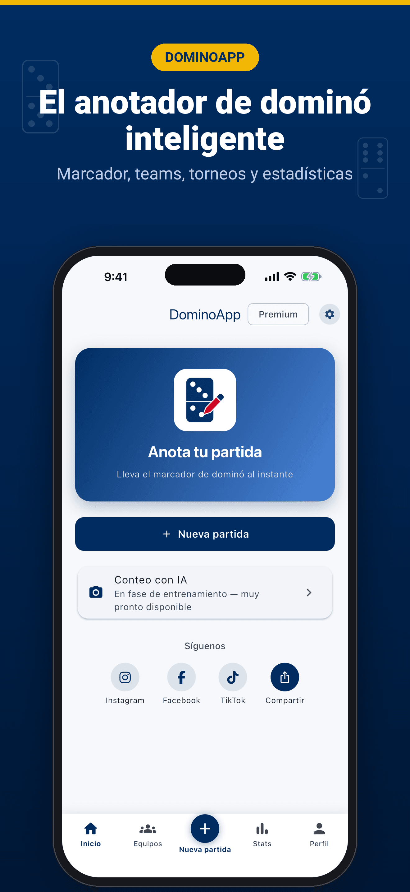 El anotador de dominó inteligente: marcador, teams, torneos y estadísticas